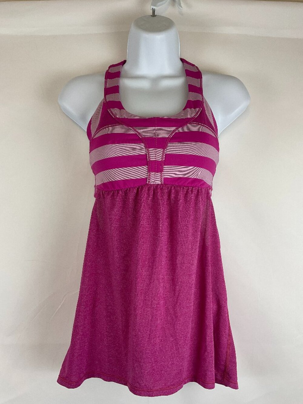 Lululemon 2-In-Run Tank 6 Heathered Raspberry Micro Macro Stripe Racerback - Picture 2 of 10